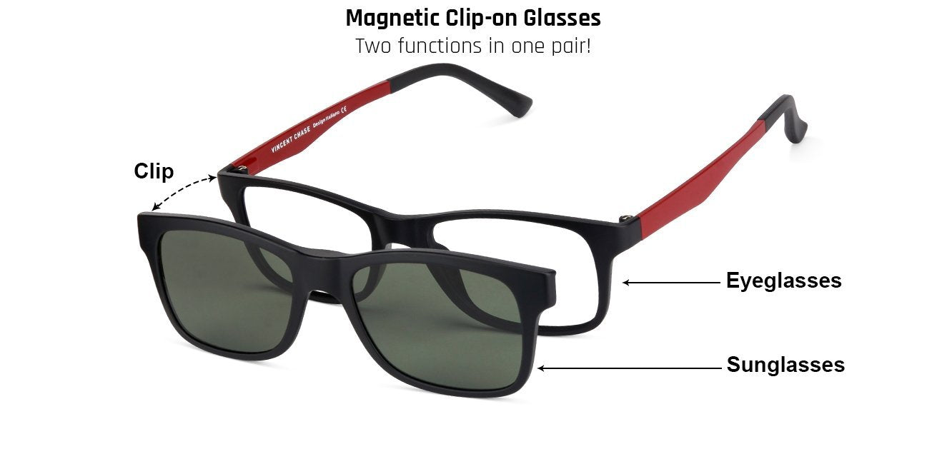 Vincent Chase Magnetic Clip On Black Eyeglasses 129815