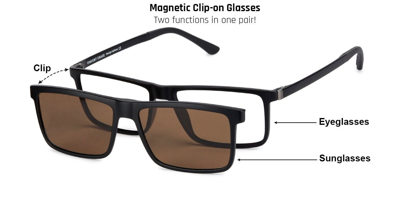 Vincent Chase Magnetic Clip On Black Eyeglasses 129817