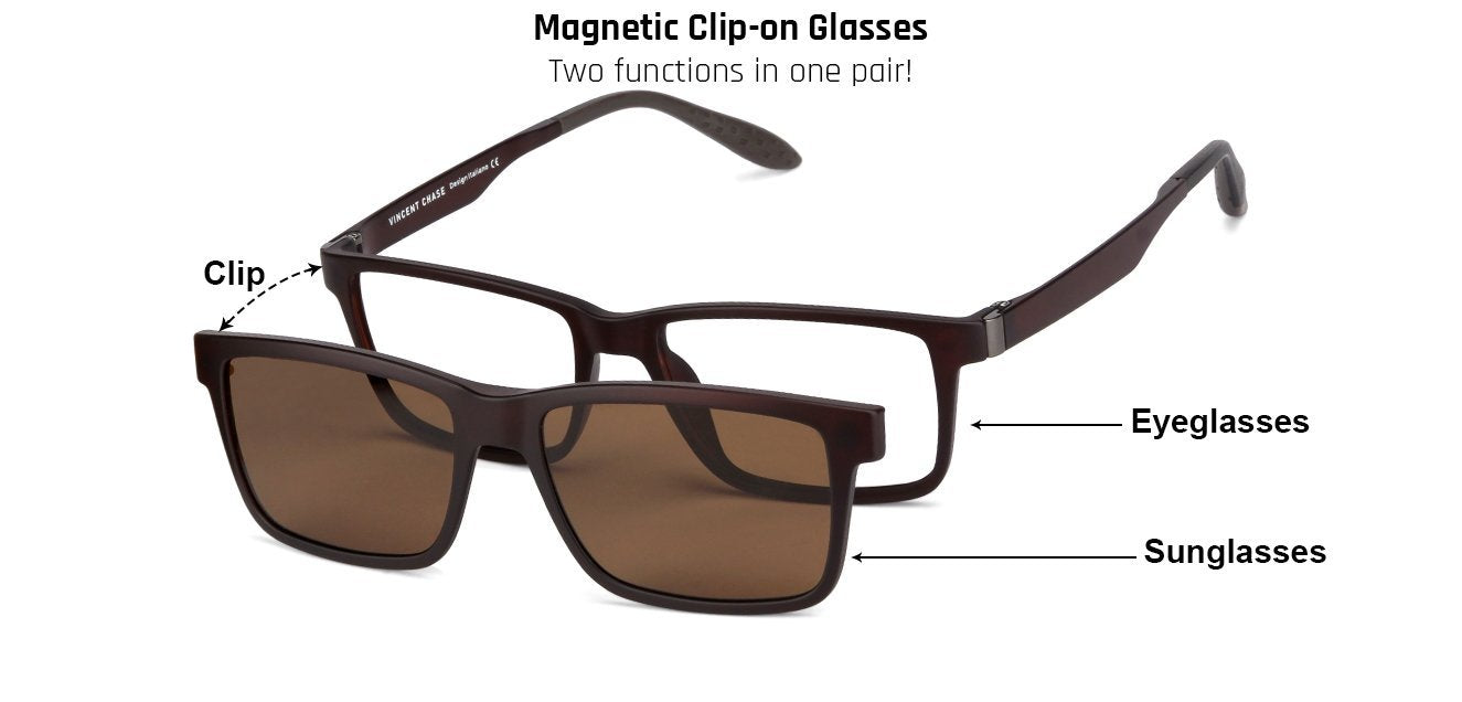 Vincent Chase Magnetic Clip On Brown Eyeglasses 129822