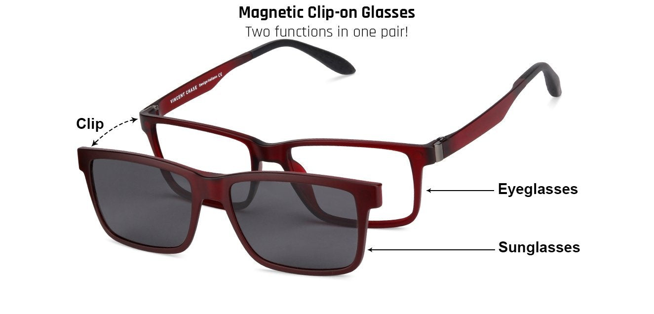 Vincent Chase Magnetic Clip On Maroon Eyeglasses 129823