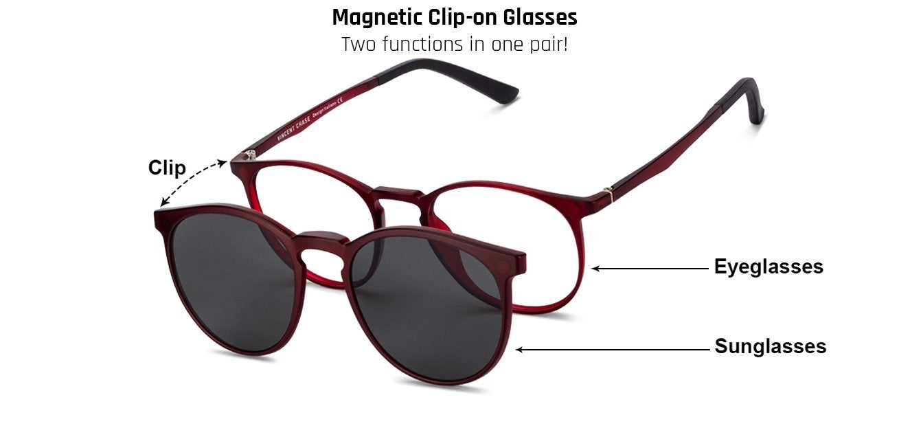 Vincent Chase Magnetic Clip On Maroon Eyeglasses 129827