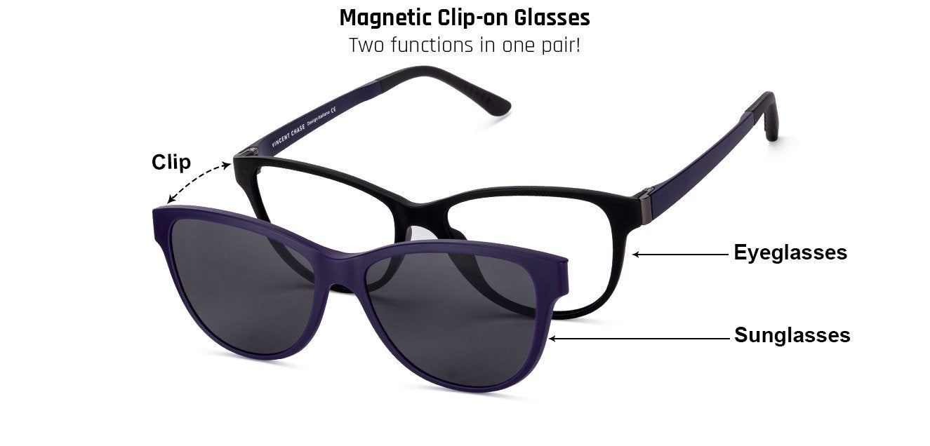 Vincent Chase Magnetic Clip On Black Eyeglasses 129844