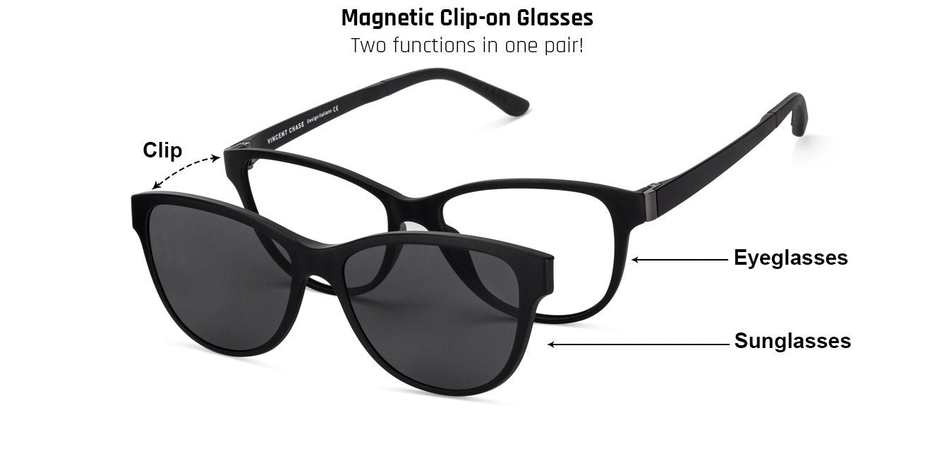 Vincent Chase Magnetic Clip On Black Eyeglasses 129845