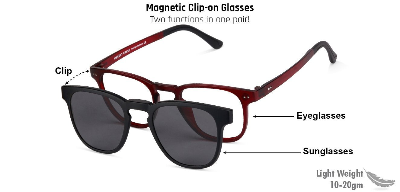 Vincent Chase Magnetic Clip On Maroon Eyeglasses 129851